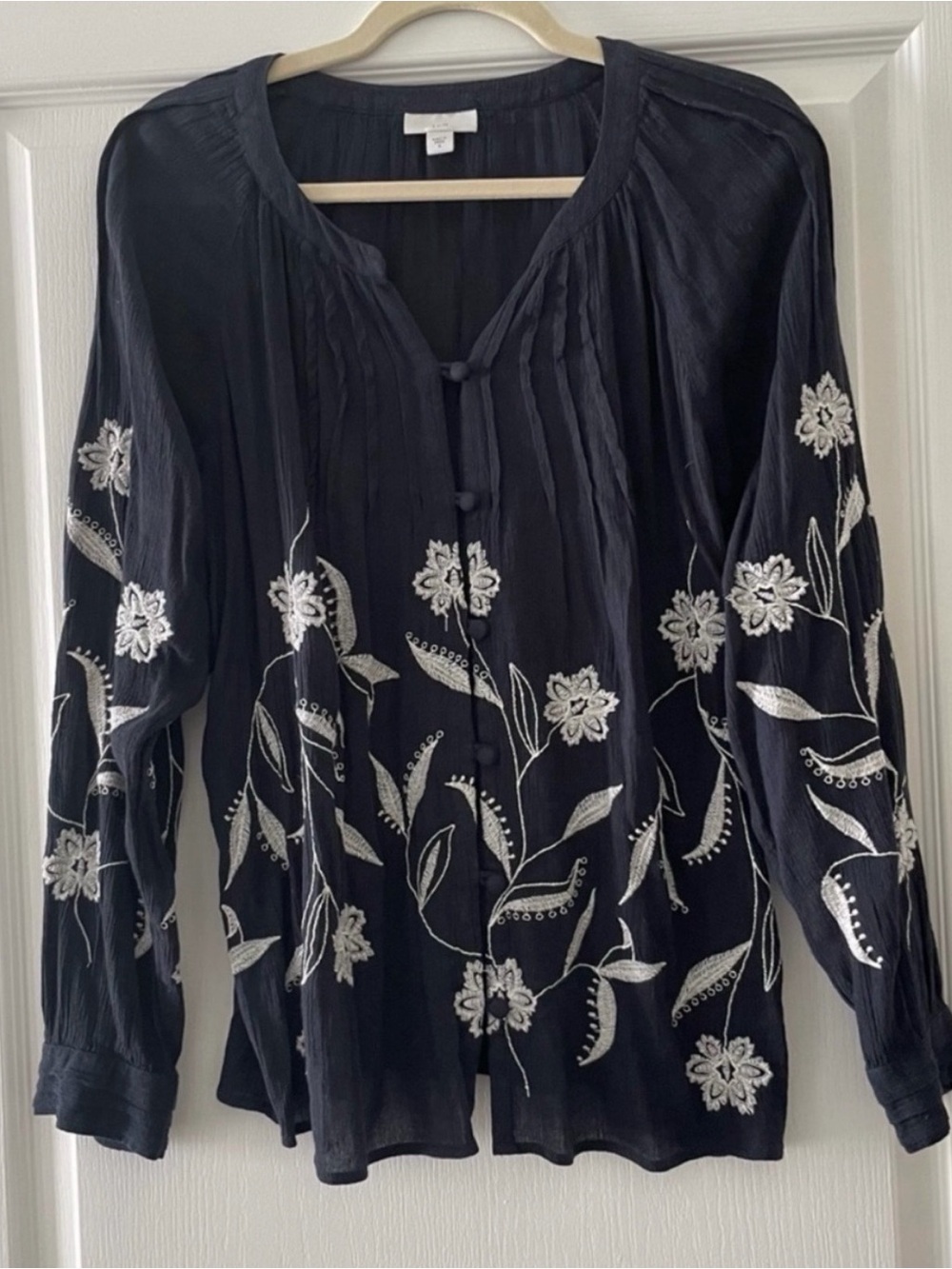 J. Jill Floral embroidered Long-Sleeve Top - navy and white - Picture 2 of 7